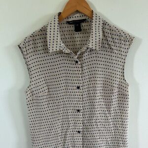 MARC BY MARC JACOBS Blouse Tan Blue Geometric Sleeveless Button Front 10